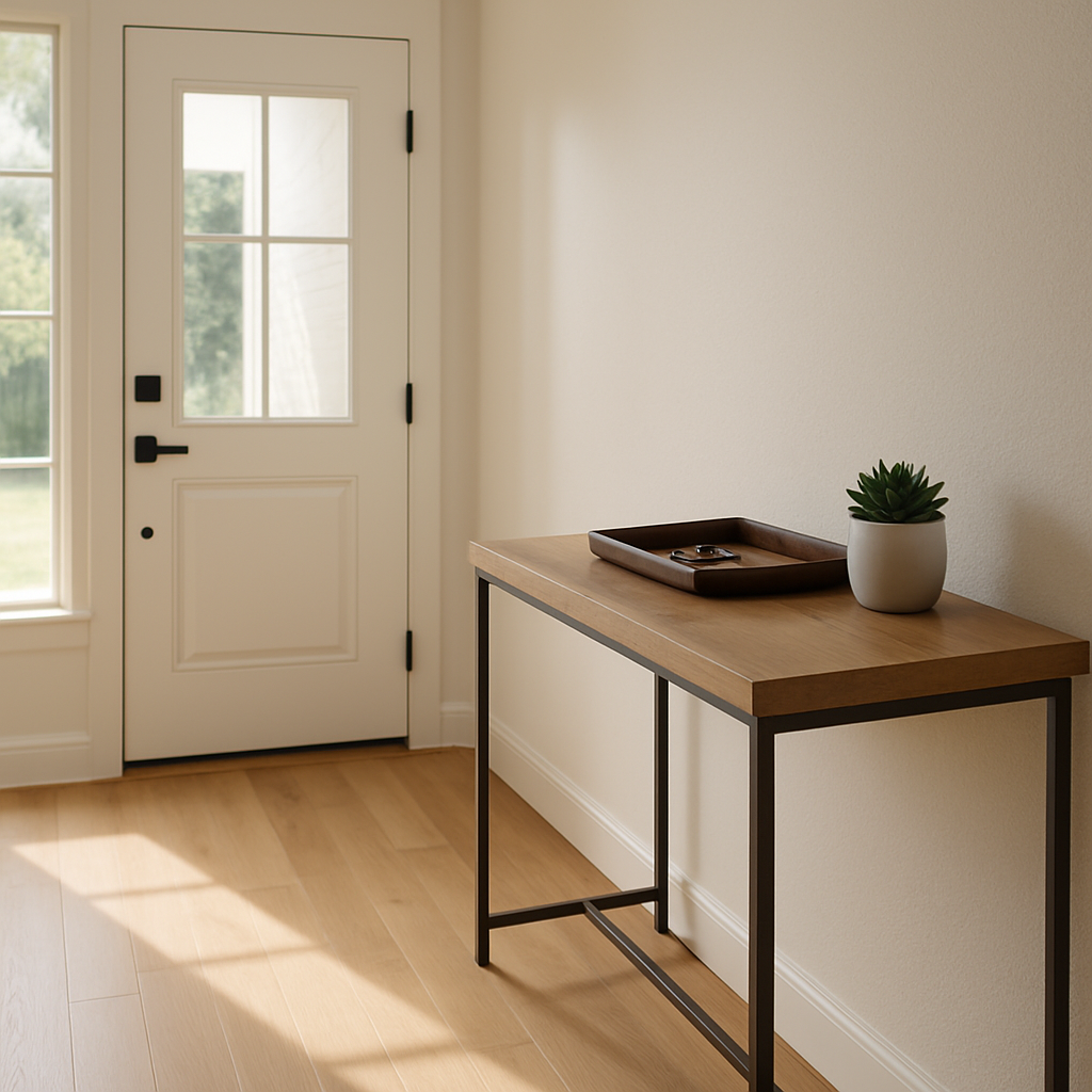 Minimalist entryway suggesting organized documentation and move-in readiness