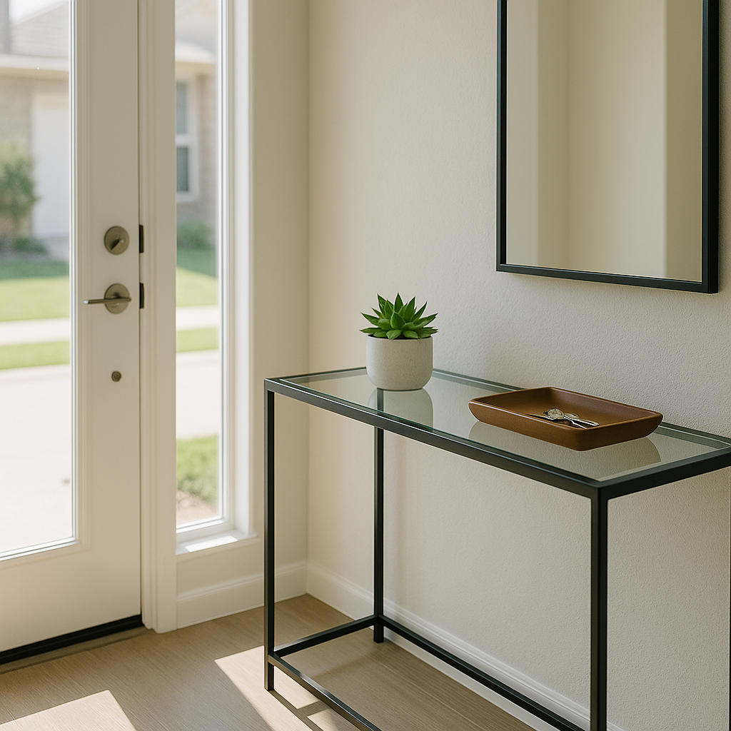 Sunlit entryway staged for showings with clean, minimalist details