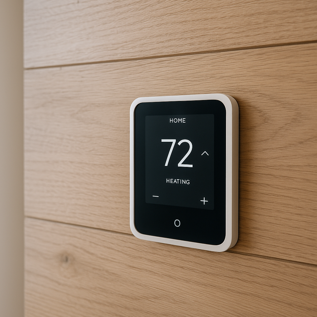 Smart thermostat representing streamlined home systems for selling