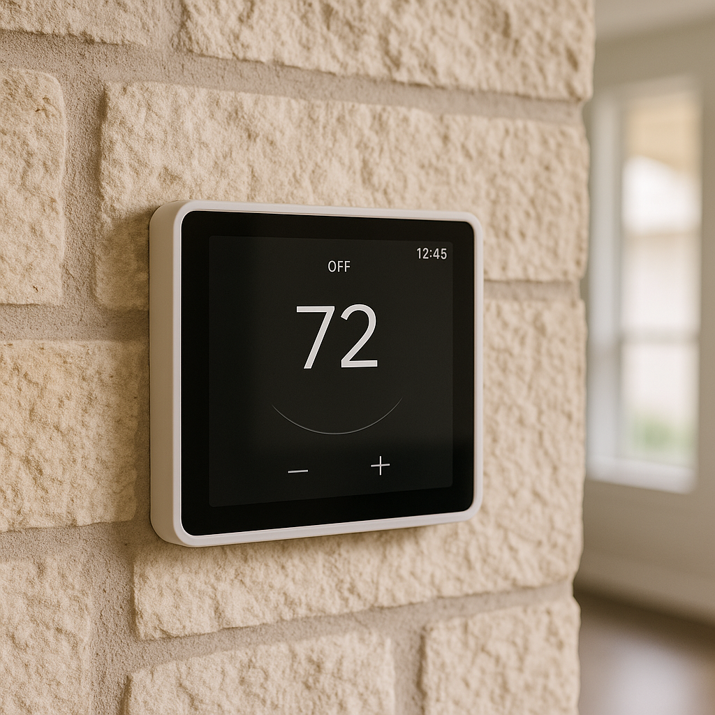 Smart-home interface on limestone wall